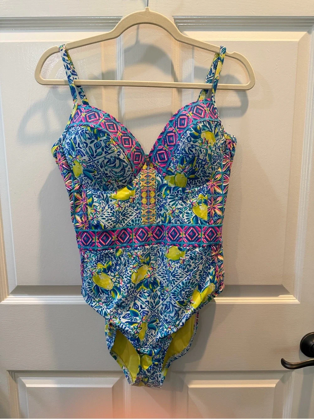 Lilly Pulitzer Palma One Piece Swimsuit Resort White Zest For Life Size 14
